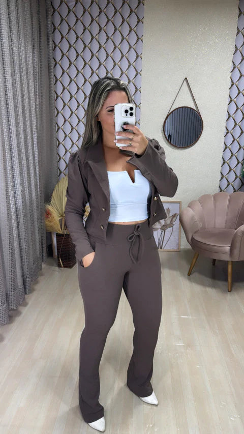 Conjunto calça blazer malha crepe
