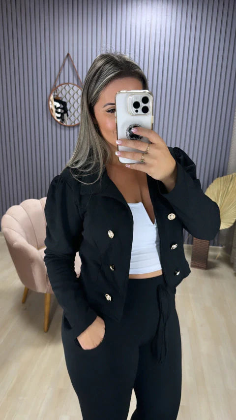 Conjunto calça blazer malha crepe